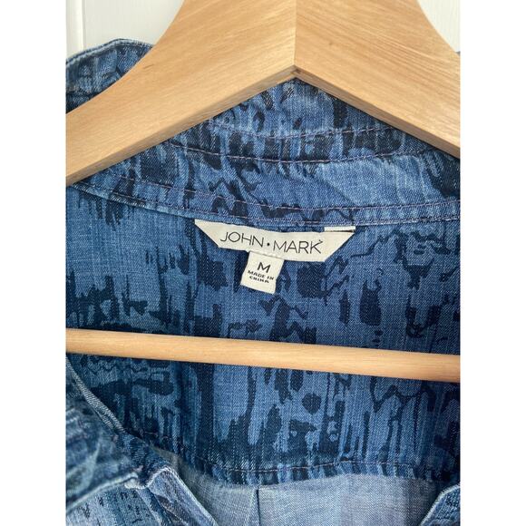 John Mark Shirt Women's Medium Denim Mixed Print Long Sleeve Button Blouse - Picture 3 of 5